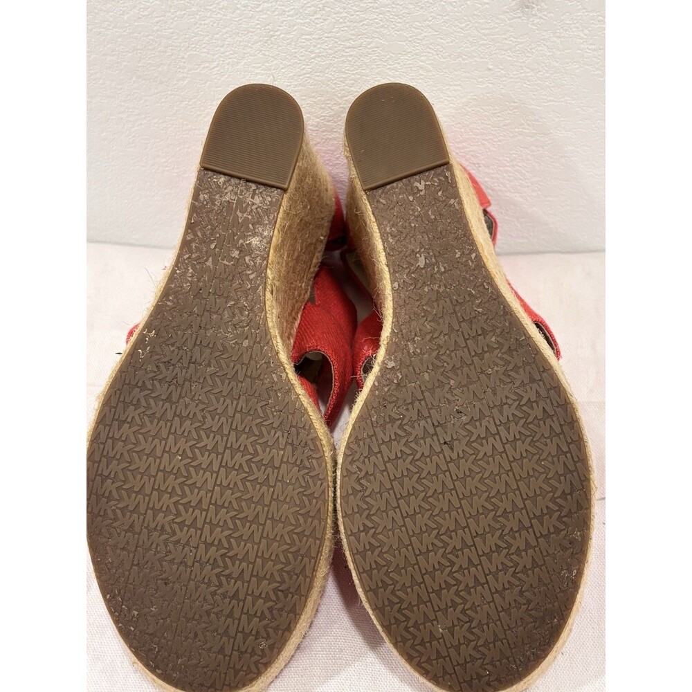 Michael Kors Red Canvas Espadrille Wedge Sandals Zipper Gold Accent Women Size 7 - Picture 9 of 10